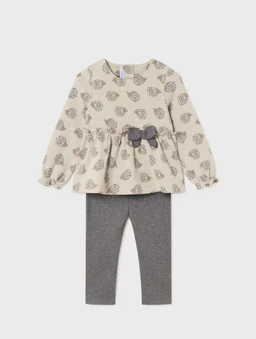 2713 Baby & Toddler Hedgehog Print Ruffled Top and Leggings Set - Charcoal