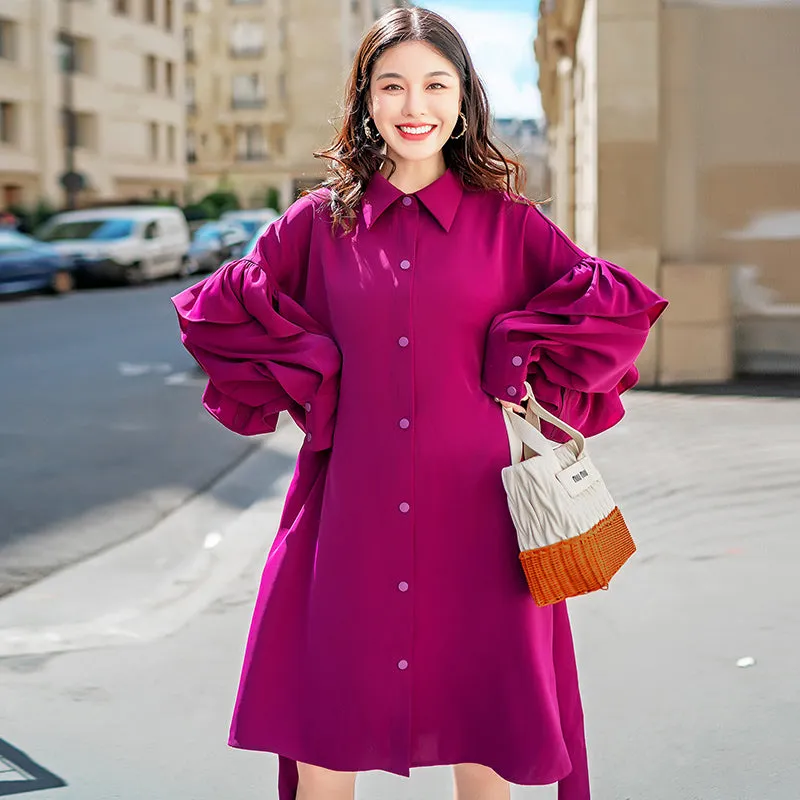 8GIRLS FRILL DETAIL SLEEVE SHIRT DRESS IN PURPLE