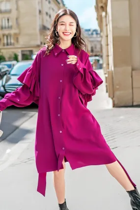 8GIRLS FRILL DETAIL SLEEVE SHIRT DRESS IN PURPLE