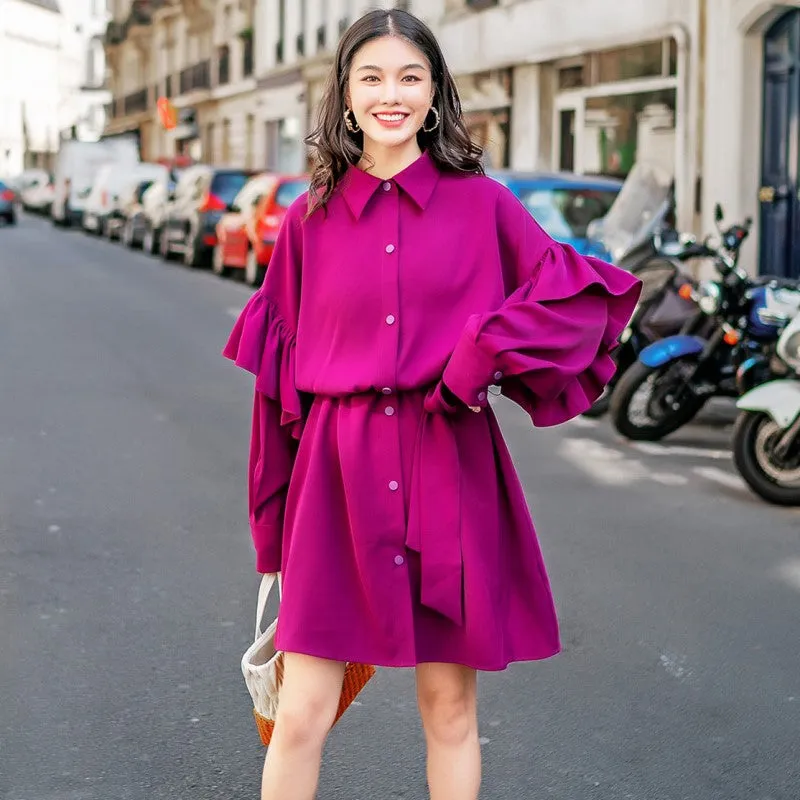 8GIRLS FRILL DETAIL SLEEVE SHIRT DRESS IN PURPLE