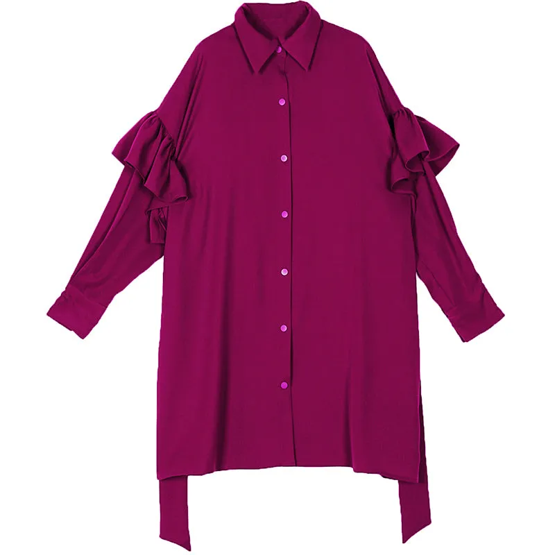 8GIRLS FRILL DETAIL SLEEVE SHIRT DRESS IN PURPLE