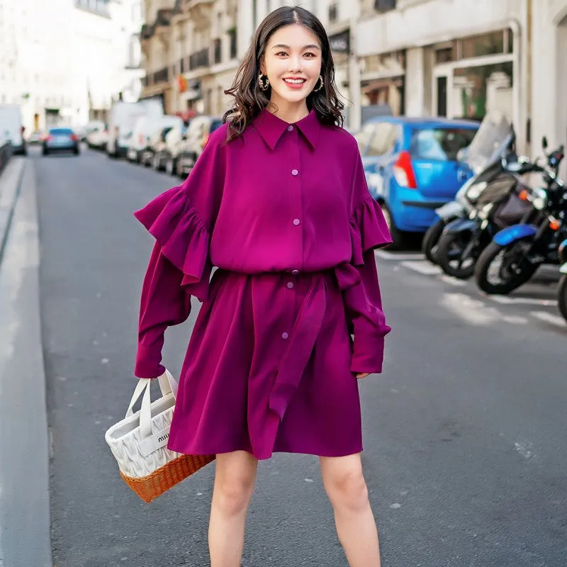 8GIRLS FRILL DETAIL SLEEVE SHIRT DRESS IN PURPLE