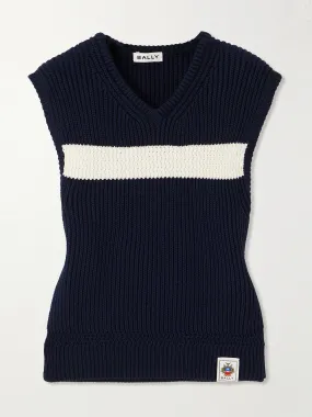 Appliquéd two-tone ribbed-knit cotton vest