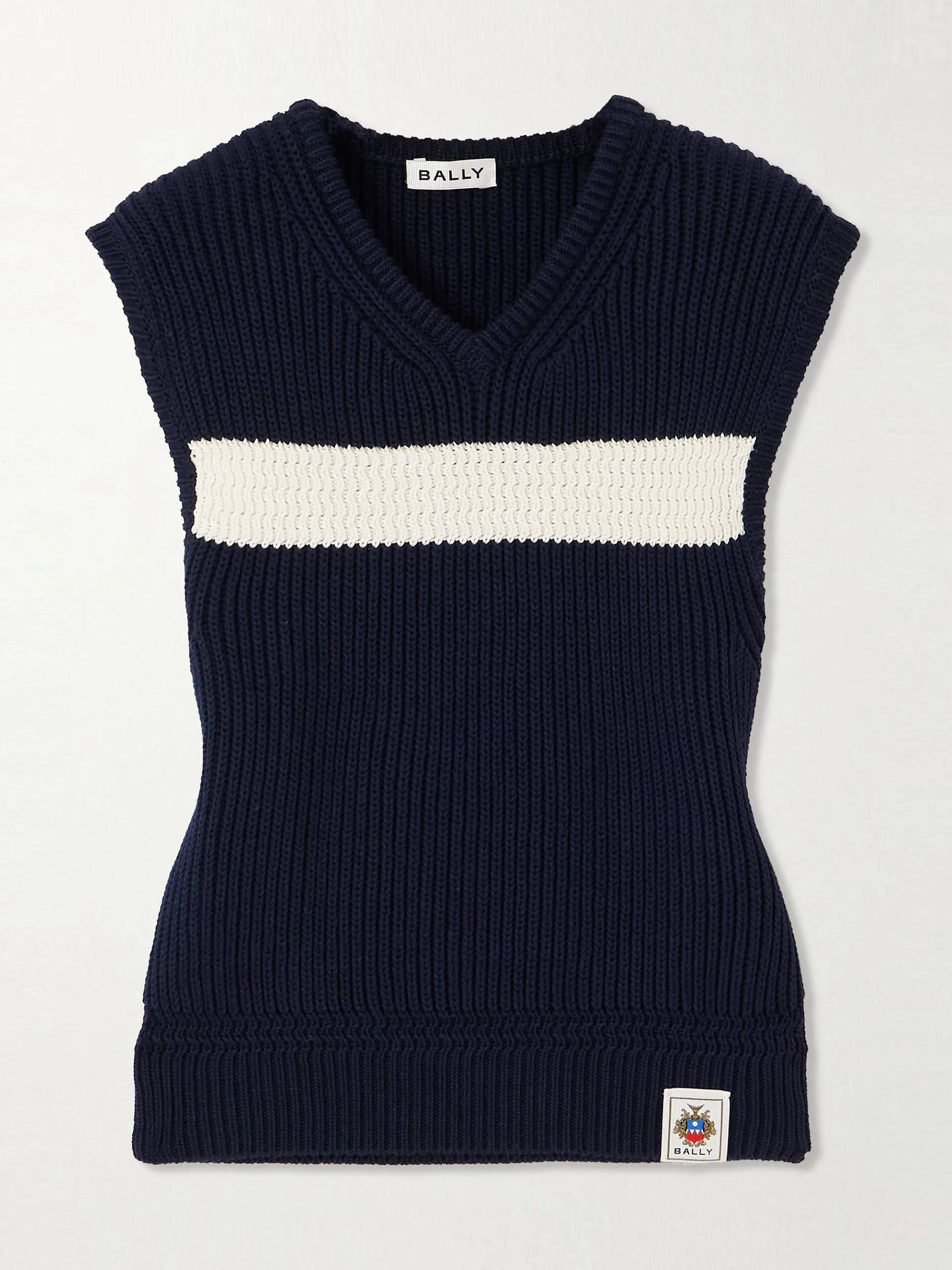 Appliquéd two-tone ribbed-knit cotton vest