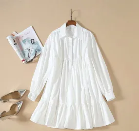 BBL DESIGN TIERED MINI SMOCK SHIRT DRESS IN WHITE