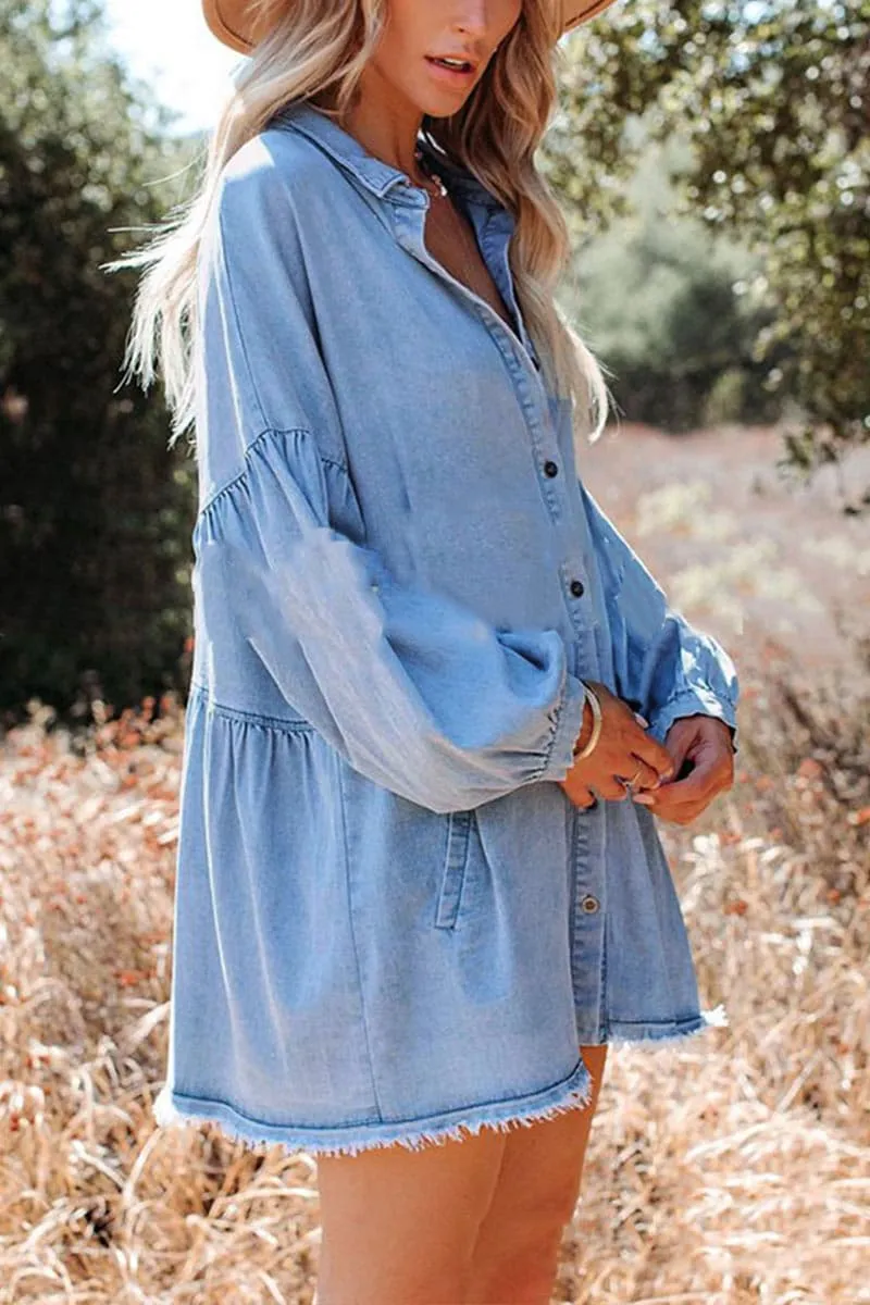 BC955 Oversized Lantern Sleeve Denim Dress