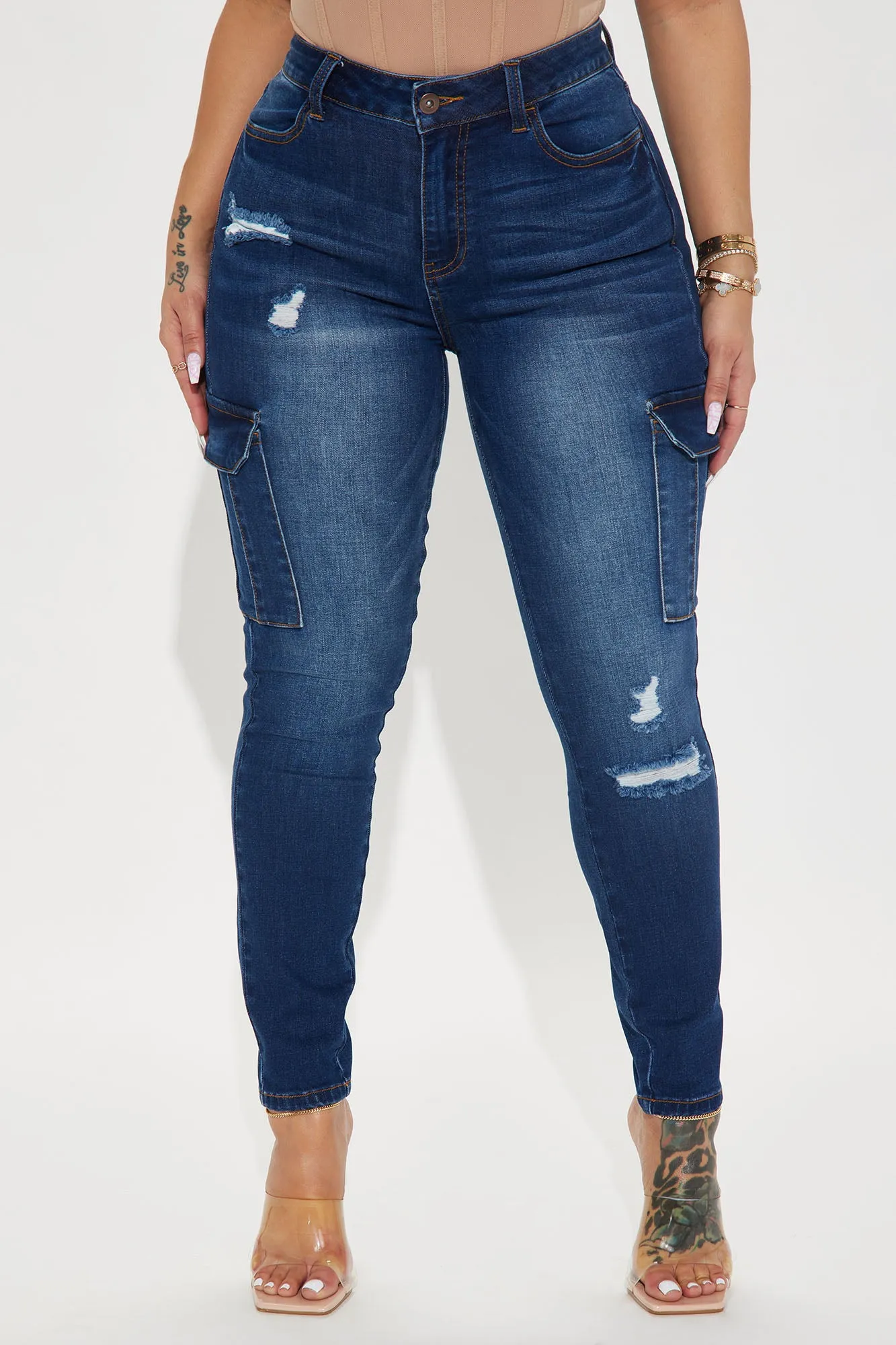 Be Responsible Eco Friendly Cargo Ankle Jeans - Dark Wash