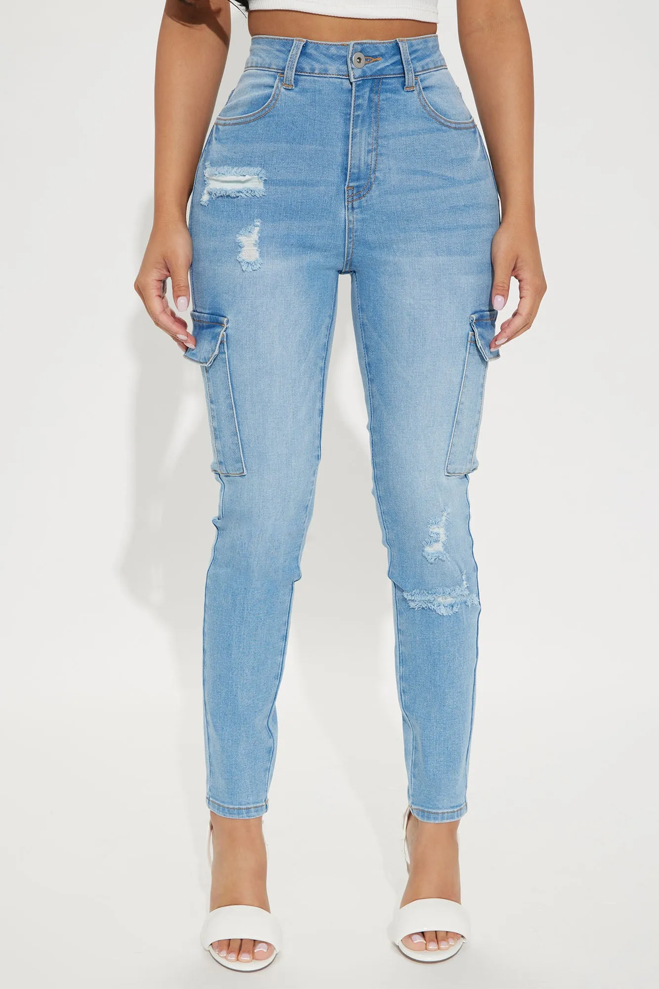 Be Responsible Eco Friendly Cargo Ankle Jeans - Light Wash