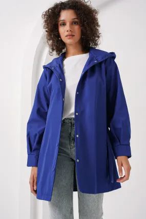 BGD Women Hooded Trench Coat - Blue - Royal Palm Beach