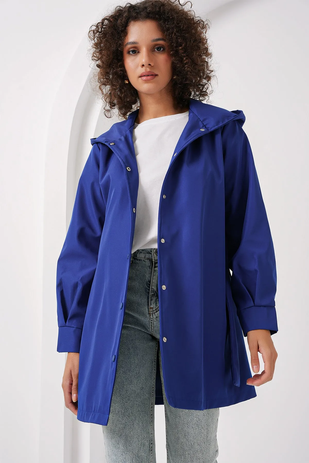 BGD Women Hooded Trench Coat - Blue - Royal Palm Beach