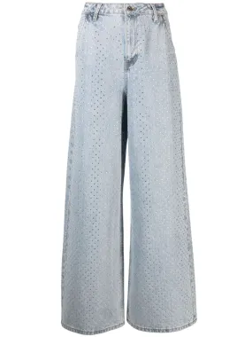 Blue Rhinestone Wide Leg Jeans