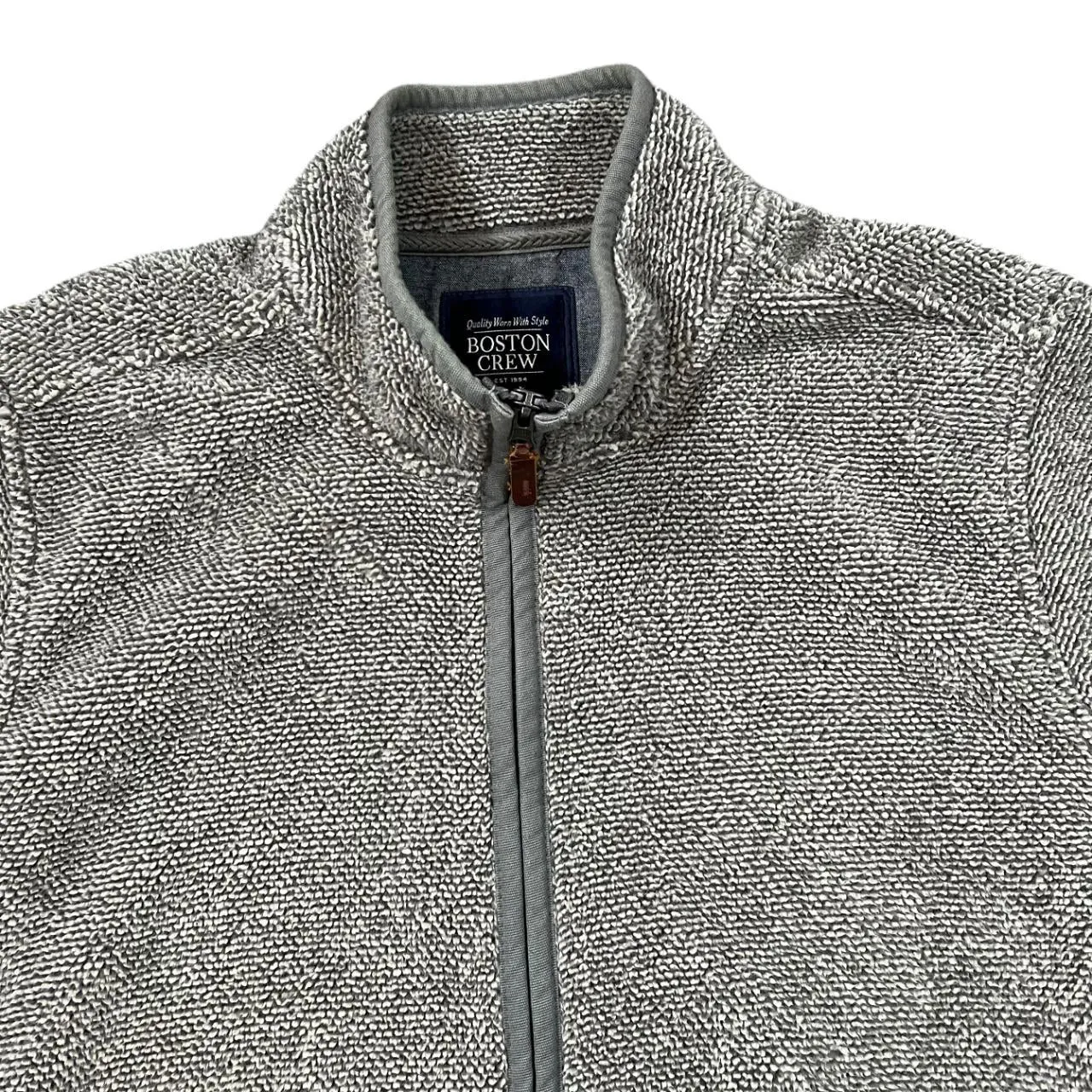 BOSTON CREW Classic Grey Soft Touch Sherpa Zip Fleece Sweatshirt Jacket