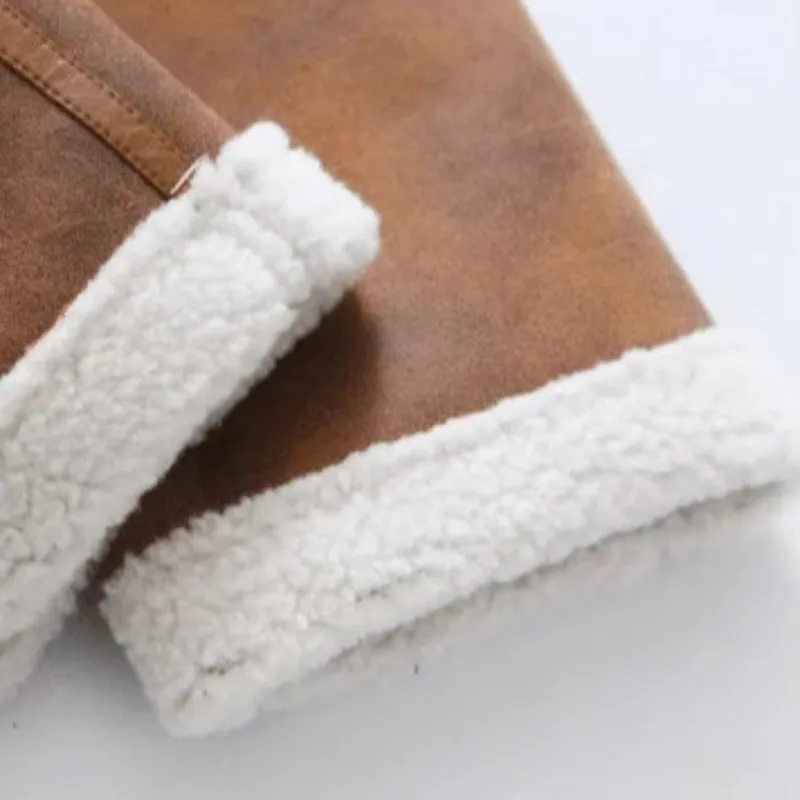 Brown Suede And Beige Fleece Patchwork Collar Crop Jacket