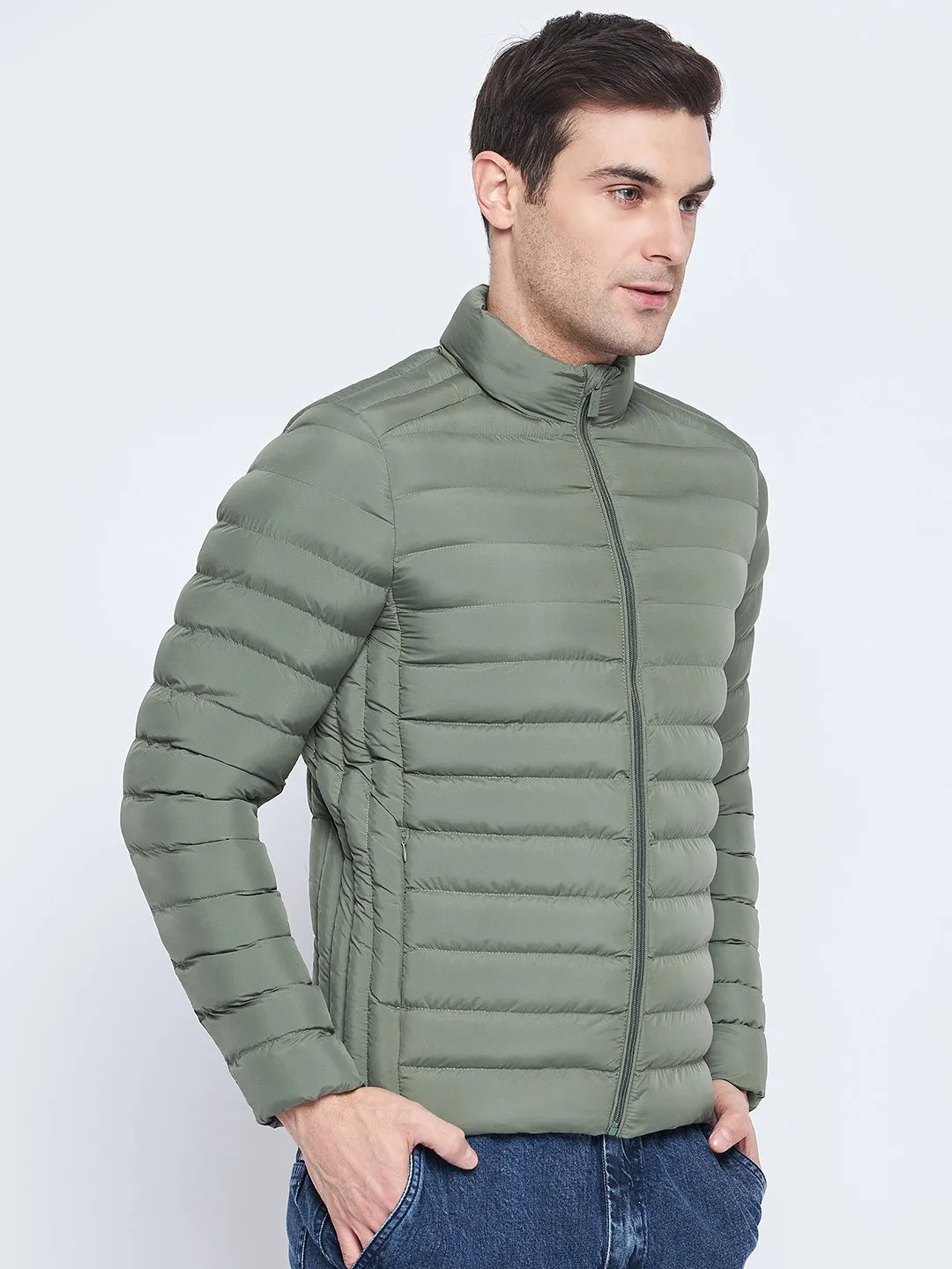 Camla Barcelona Olive Green Puffer Jacket For Men