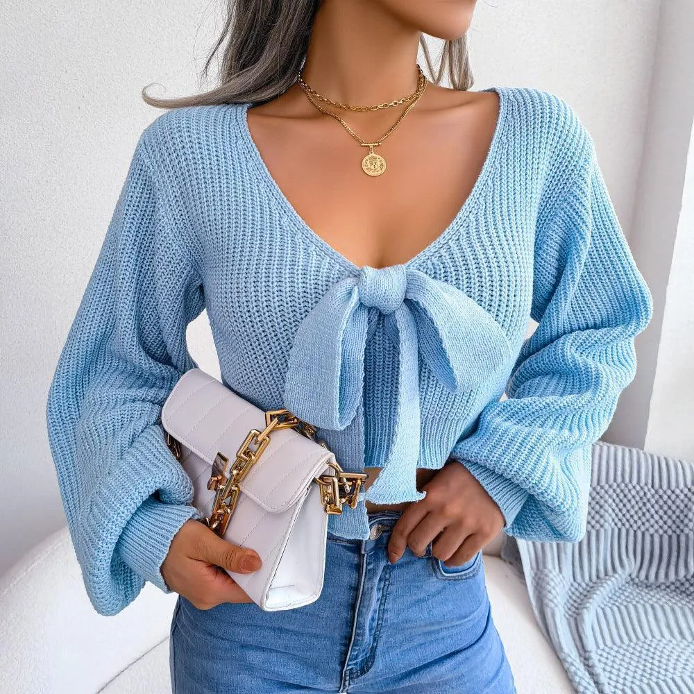 Captivating Cropped Tie-Front Sweater