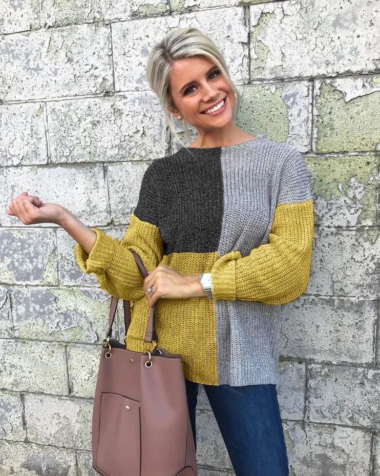 Colour Block Loose Knitted Sweater