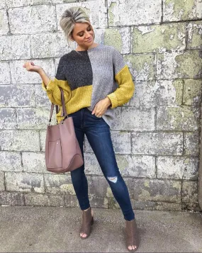 Colour Block Loose Knitted Sweater