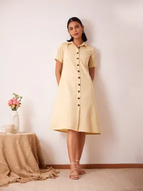 Cotton A-Line Shirt Dress - Yellow
