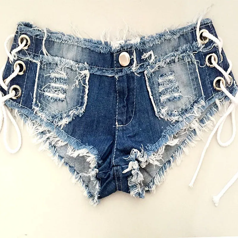 Cotton Lace-up Skinny Super Short Denim Shorts