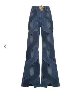 Criss Cross Straight Flare Denim Pants