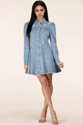 DENIM DISTRESSED MINI DRESS