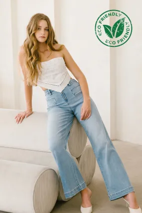 ECO Friendly Front Pocket Detail High Rise Flare Jeans