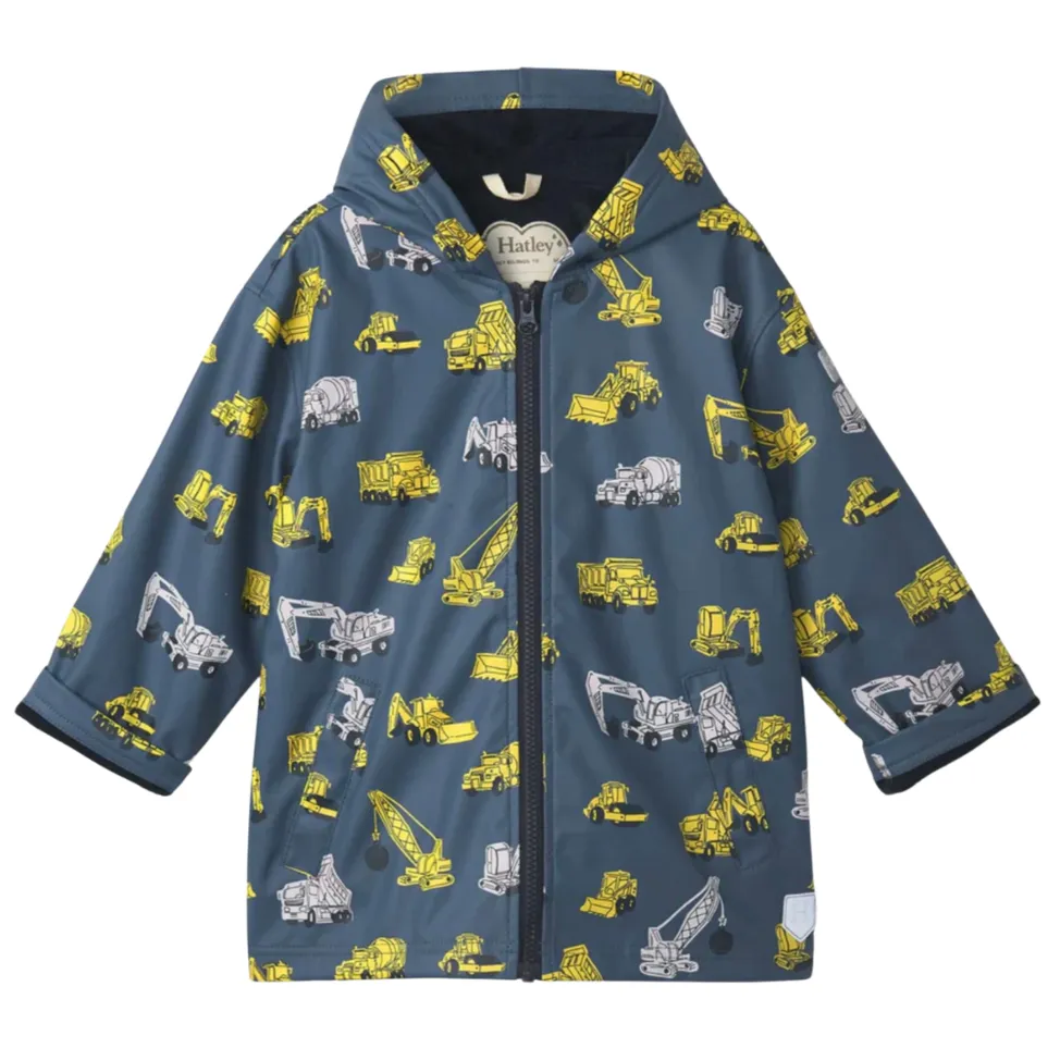 Hatley Under Construction Color Change Zip-Up Rain Jacket: Size 2 to 12