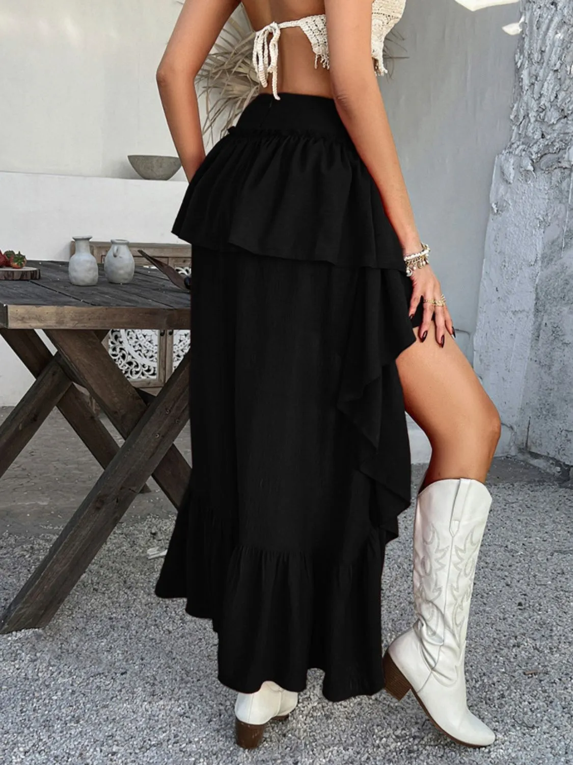 High-Low Ruched Layered Skirt