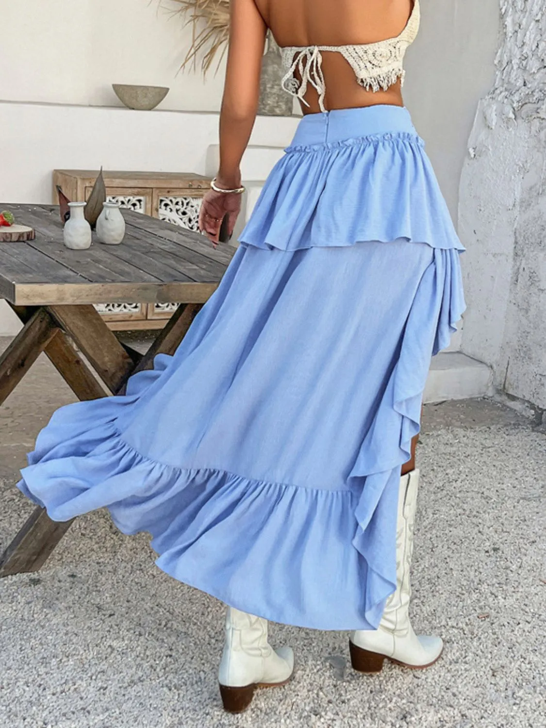 High-Low Ruched Layered Skirt
