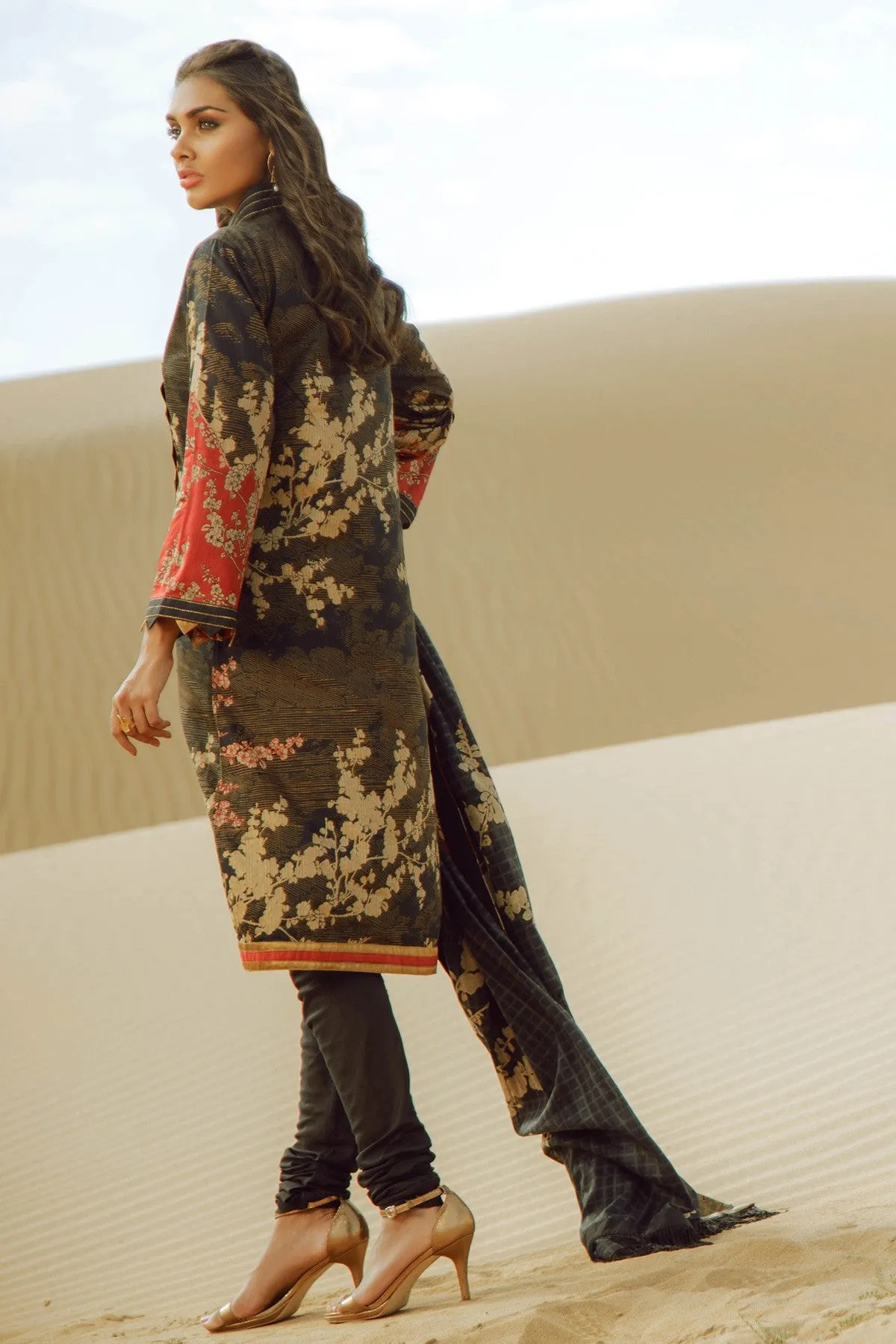 Latest Summer Pakistani printed lawn outfit in elegant black color # P2508