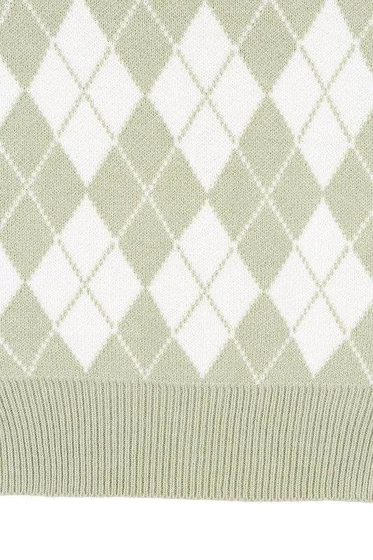 Lilou Knitted Argyle V-Neck Sleeveless Stretch Sweater Vest