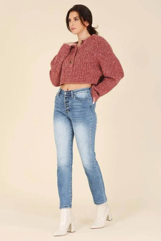 Lilou Melange Multicolor Round Neck Long Sleeves Sweater Top