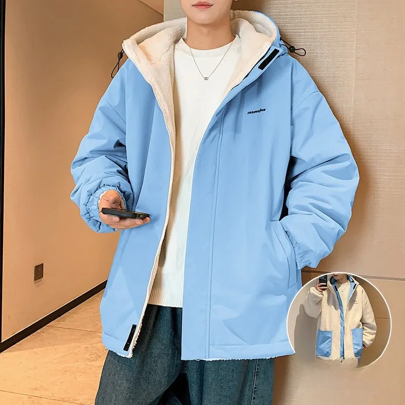 Men's Cashmere Winter Fleece Hooded Jacket - Thickened, Trendy, and Warm Outerwear