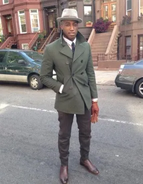 Men's Olive Green Designer Men's Wool Men's Peacoat Sale Double Breasted Wool Fabric