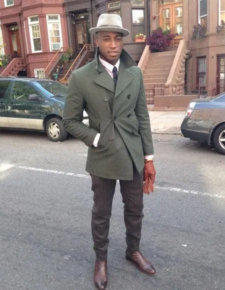 Men's Olive Green Designer Men's Wool Men's Peacoat Sale Double Breasted Wool Fabric