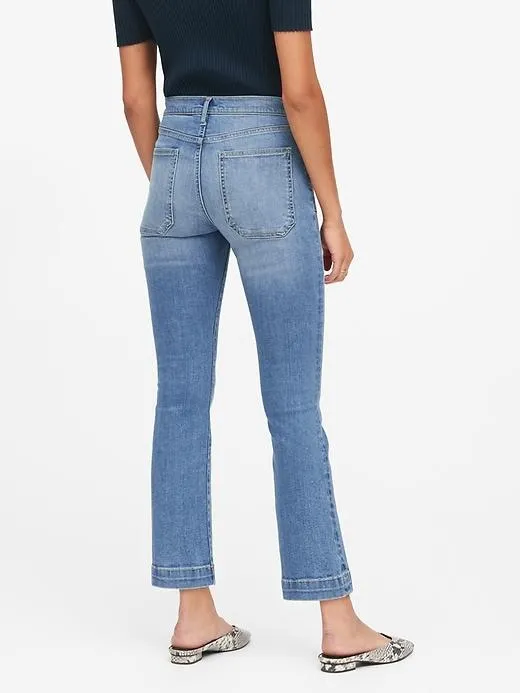 Mid-Rise Crop Flare Utility Jean in Medium Wash