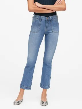 Mid-Rise Crop Flare Utility Jean in Medium Wash