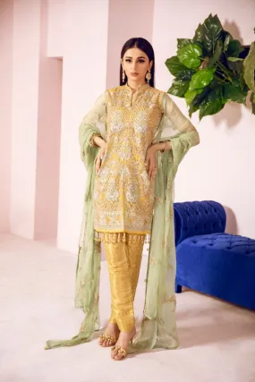 Pakistani Designer Fancy Dress in Mustard Color #J4341