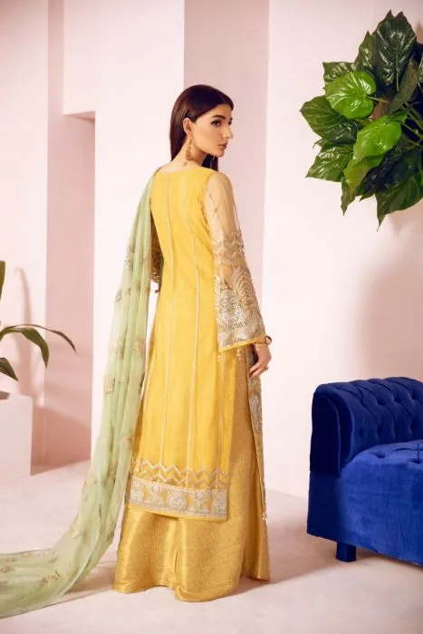 Pakistani Designer Fancy Dress in Mustard Color #J4341