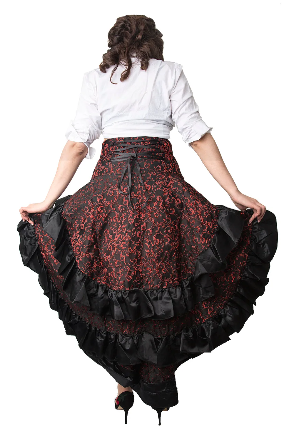 Red Brocade Layer Bustle Skirt