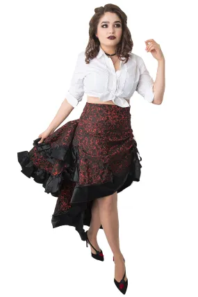 Red Brocade Layer Bustle Skirt