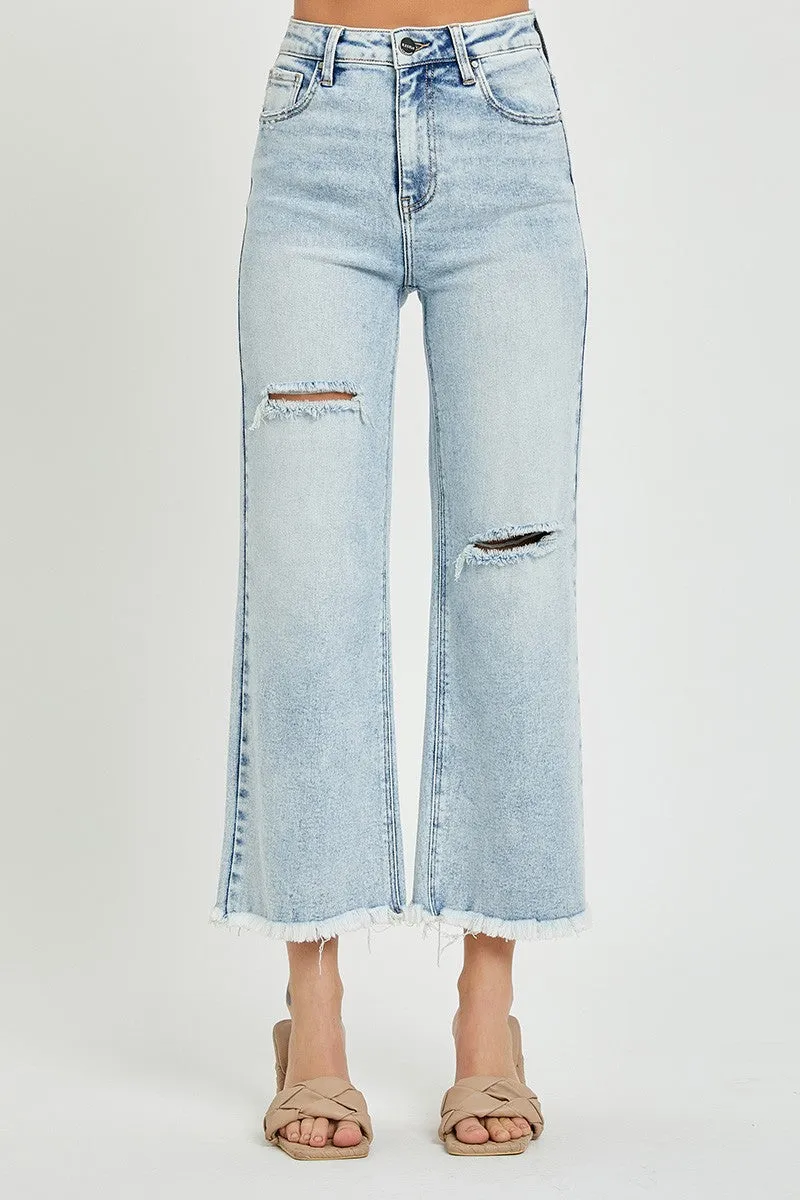 Risen Jeans -High Rise Frayed Ankle Wide Jeans - RDP5511
