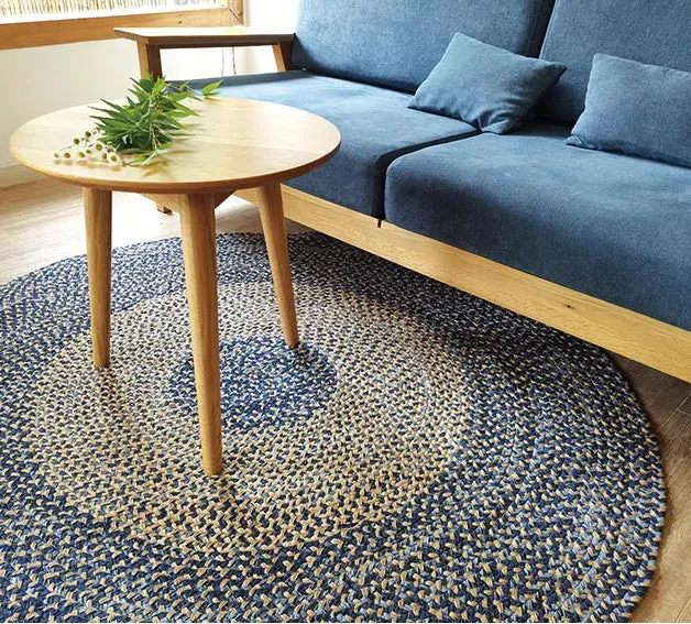 Round Yellow Hemp Denim Woven Carpet