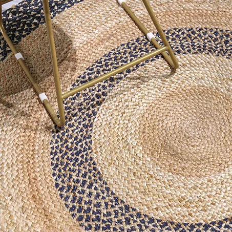Round Yellow Hemp Denim Woven Carpet
