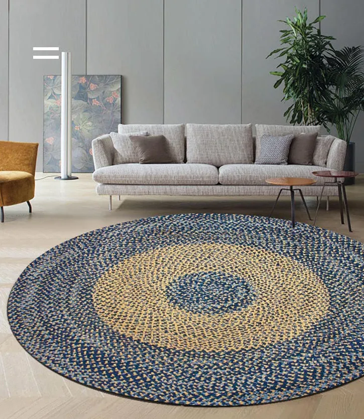 Round Yellow Hemp Denim Woven Carpet