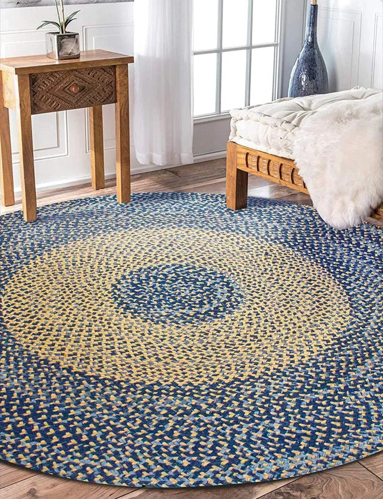 Round Yellow Hemp Denim Woven Carpet