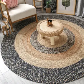 Round Yellow Hemp Denim Woven Carpet