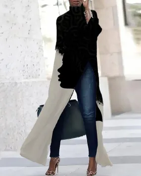 Simple and Exquisite Side Face Printing Three-quarter Sleeve Slit T-shirt Dress