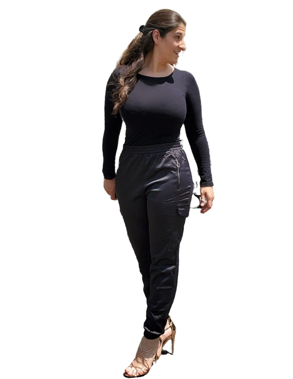 Sultry Satin Black Cargo Jogger Pants