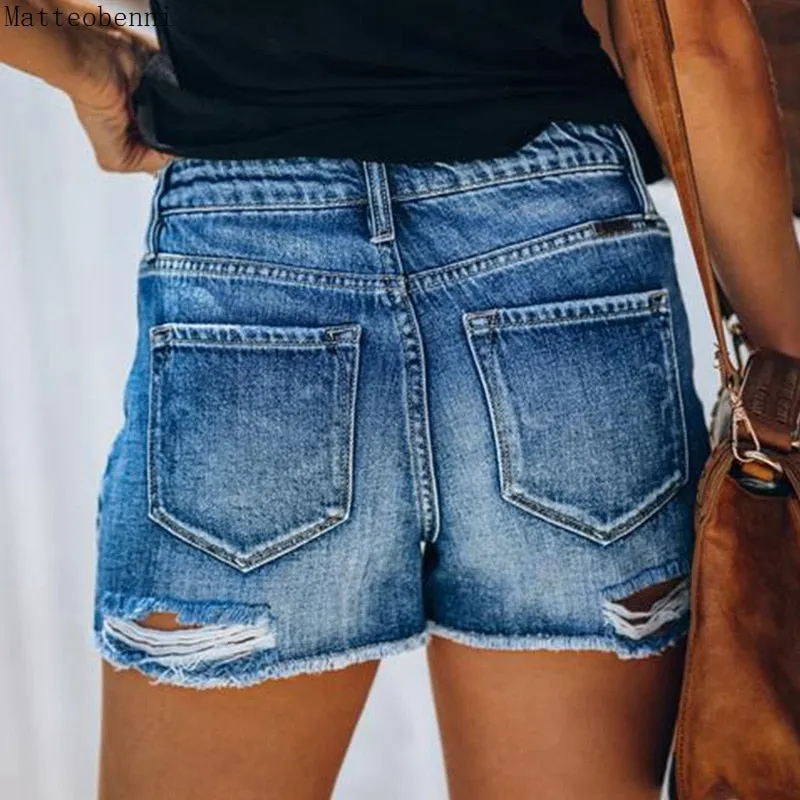 Summer High Waist Jeans Ripped Hole Jeans Short Push Up Casual Slim Denim Shorts